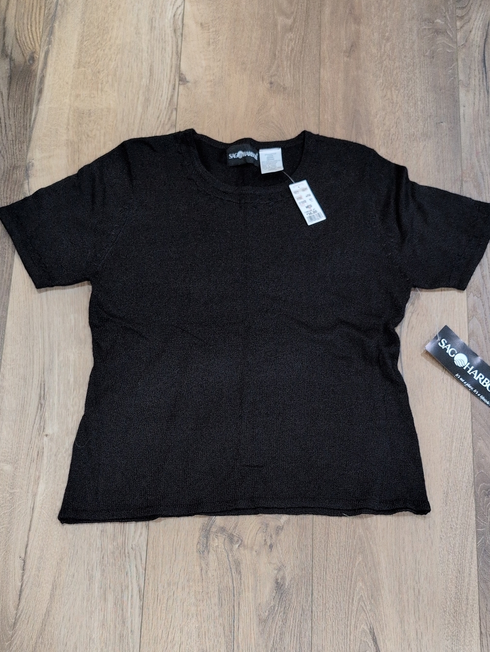 Sag Harbor Black Short-Sleeve Knit Sweater NWT VINTAGE